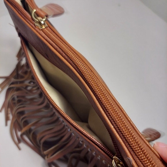 NWT VIETA Fringed Rhinestone Crossbody Purse Brown Faux Leather Back Pocket - Picture 12 of 15
